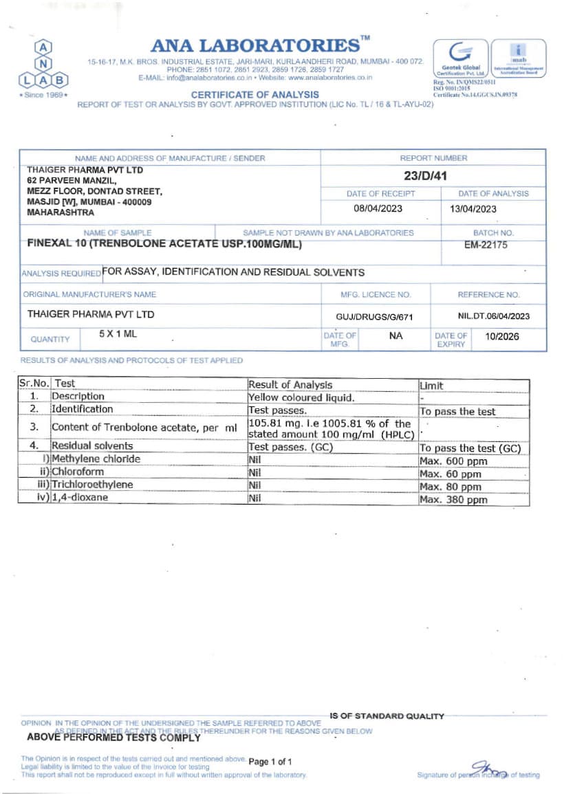 Certificate of analysis 3