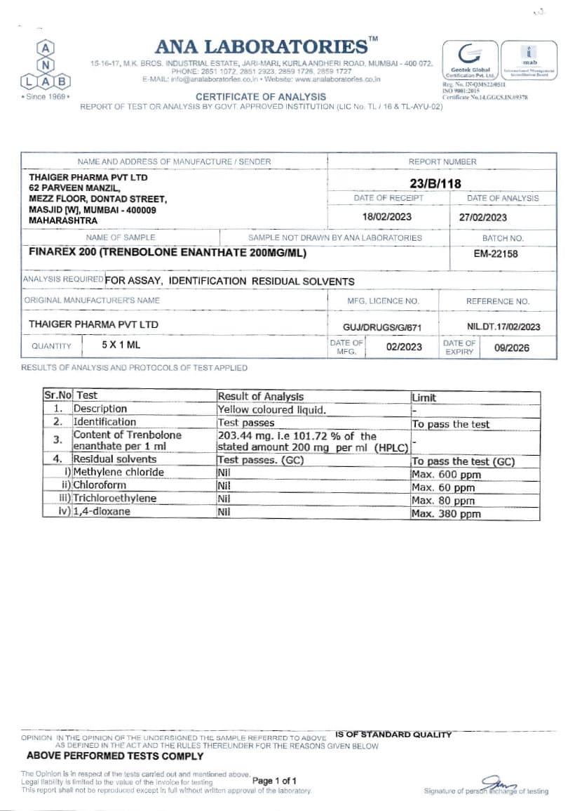 Certificate of analysis 4