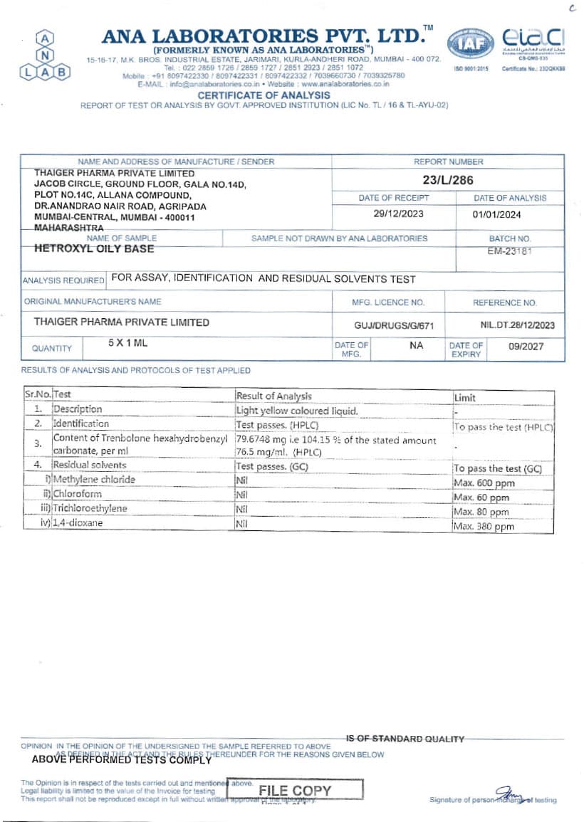 Certificate of analysis 5