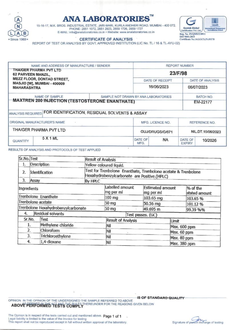 Certificate of analysis 6