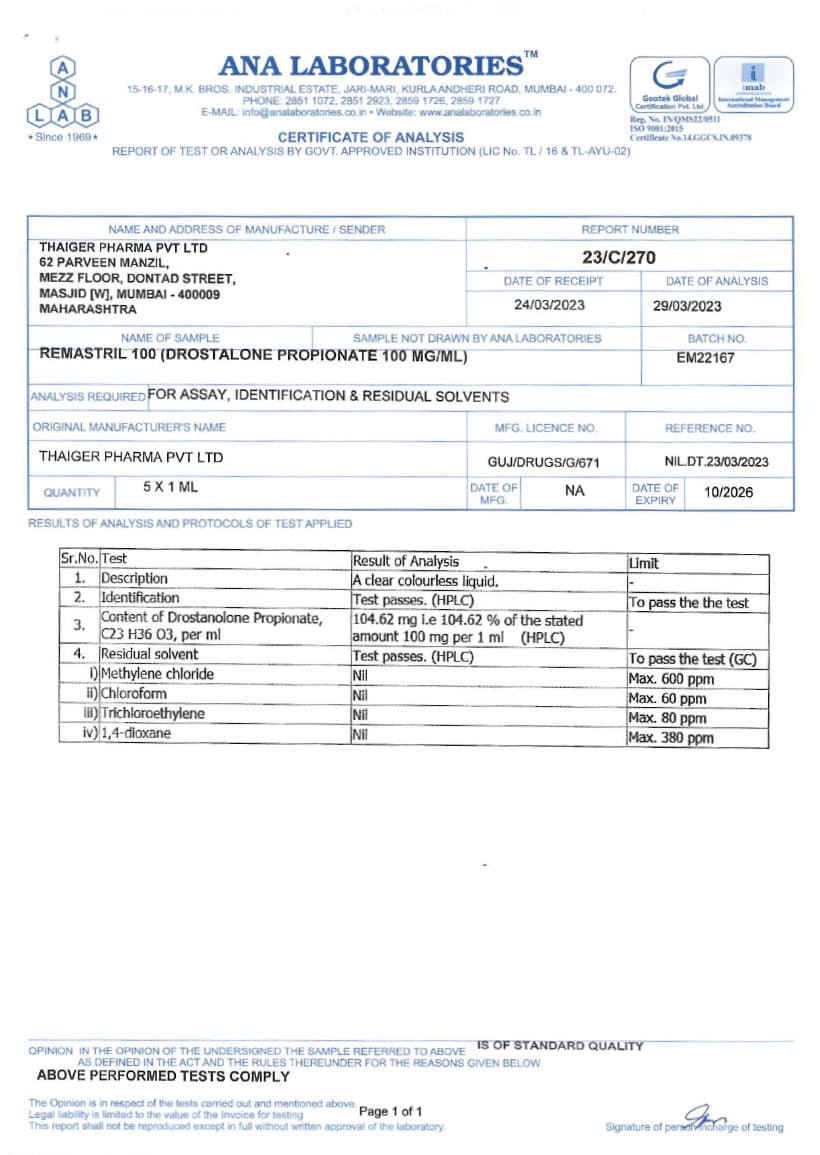 Certificate of analysis 7