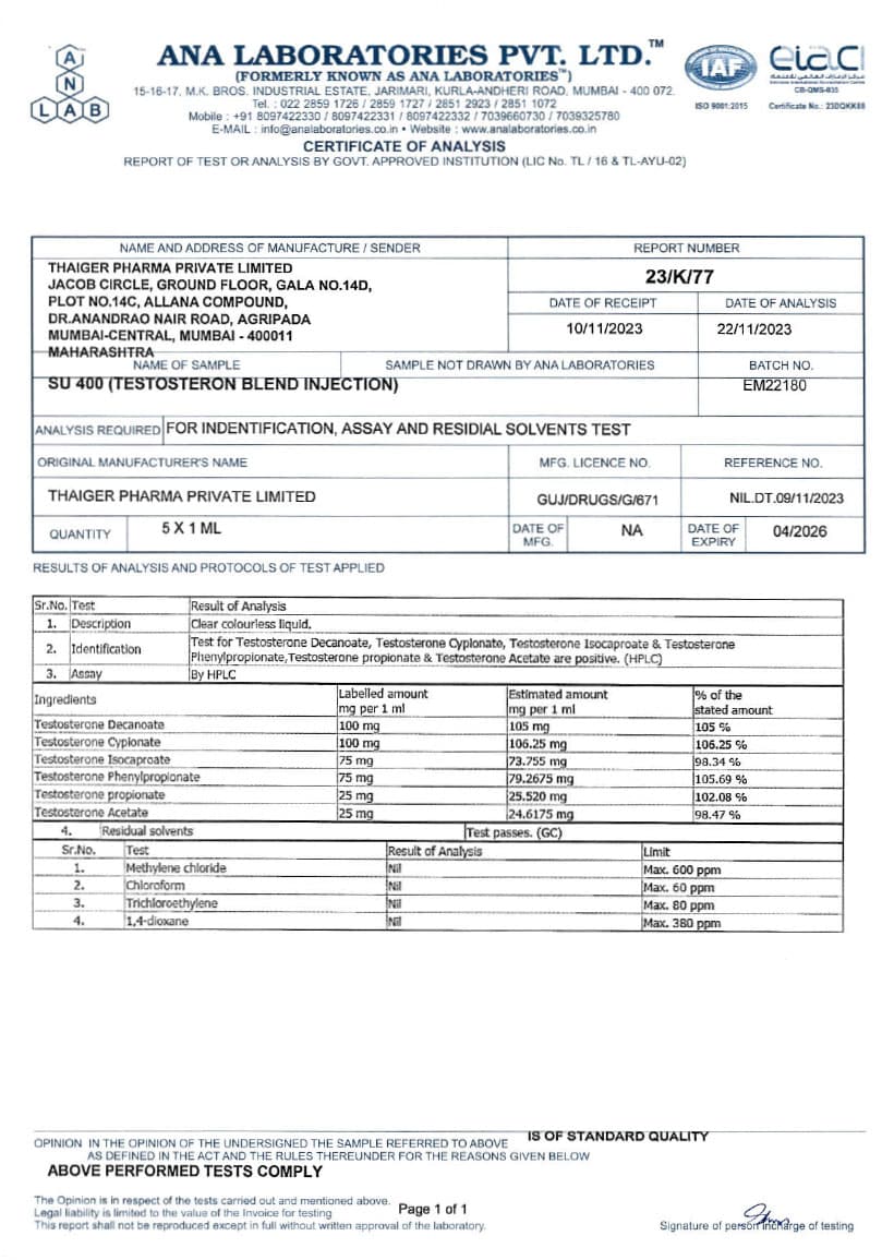 Certificate of analysis 8