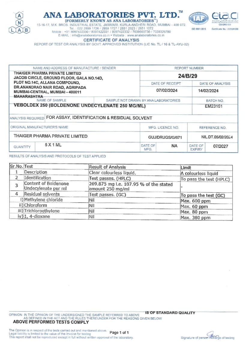 Certificate of analysis 9