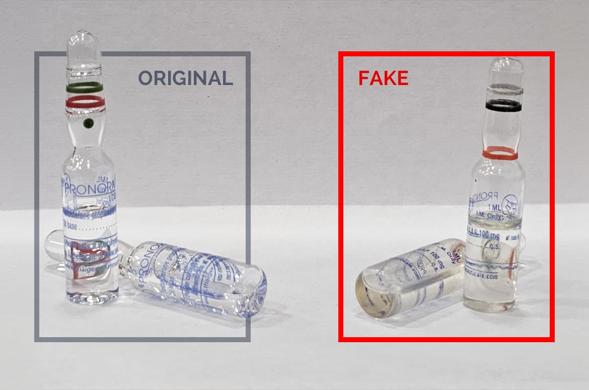 Original and fake vial comparison